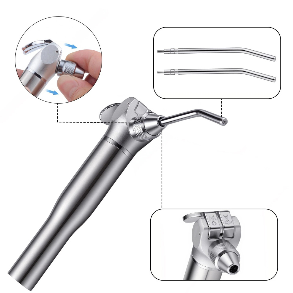 2Pcs Dental 3-Way Syringe Handpiece for Air Water Spray with 4 Nozzles
